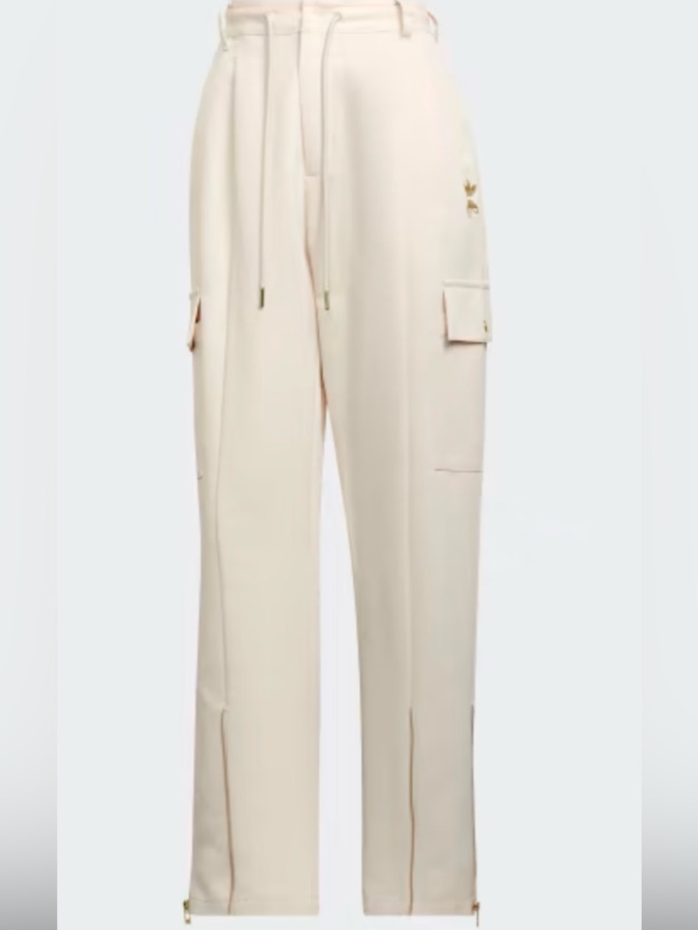 Adidas Light Ivory Cargo Track Pants with Gold Logo size Small Oversized